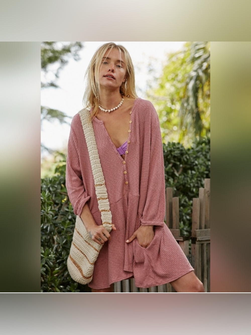 Free People Beach Pink Blossom Button-Up T-Shirt Dress